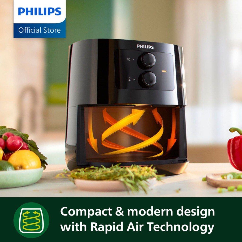 Philips Essential Compact Air Fryer w/ Rapid Air Technology, Black, 4.1L