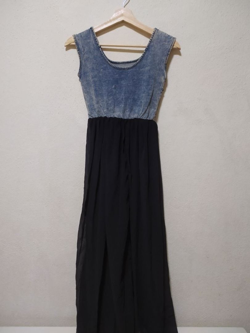 Denim chiffon store maxi dress