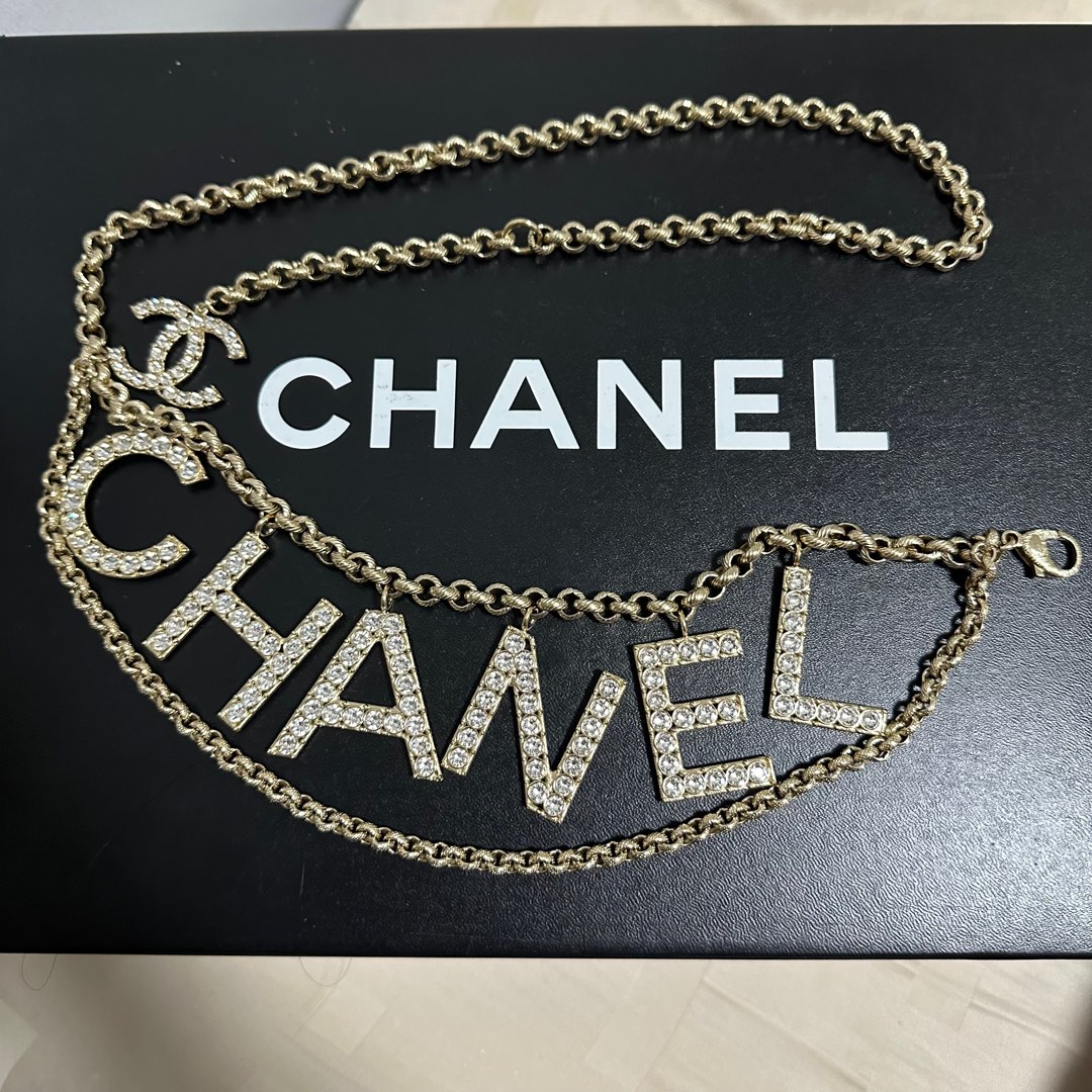 RARE Chanel Letter Crystal Chain Alphabet Belt A20 Luxury