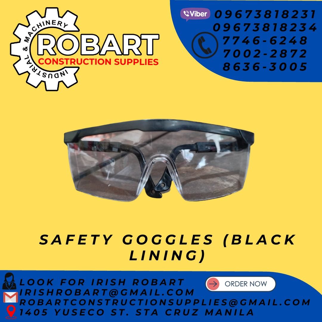 Safety Goggles (Category: Construction Tools & Equipment) located in Manila. Submitted by irishrobart_22 (Listing ID 1261861105, Image 1). Description: Safety Goggles (black lining) SEND US MESSAGE FOR INQUIRIES ‼️‼️ LOOK FOR IRISH ROBART VBR : 0 9 6 7 3 8 1 8 2 3 1/ 0 9 6 7 3 8 1 8 2 3 4 LANDLINE 8-6 3 6 3 0 0 5 / 7 7 4 6 -6 2 4 8 / 7 0 0 2-2 8 7 2 GMAIL: IRISHROBART@GMAIL.COM Office Address: 1405 Yuseco St. Sta Cruz Manila 𝑹𝑶𝑩𝑨𝑹𝑻 𝑪𝑶𝑵𝑺