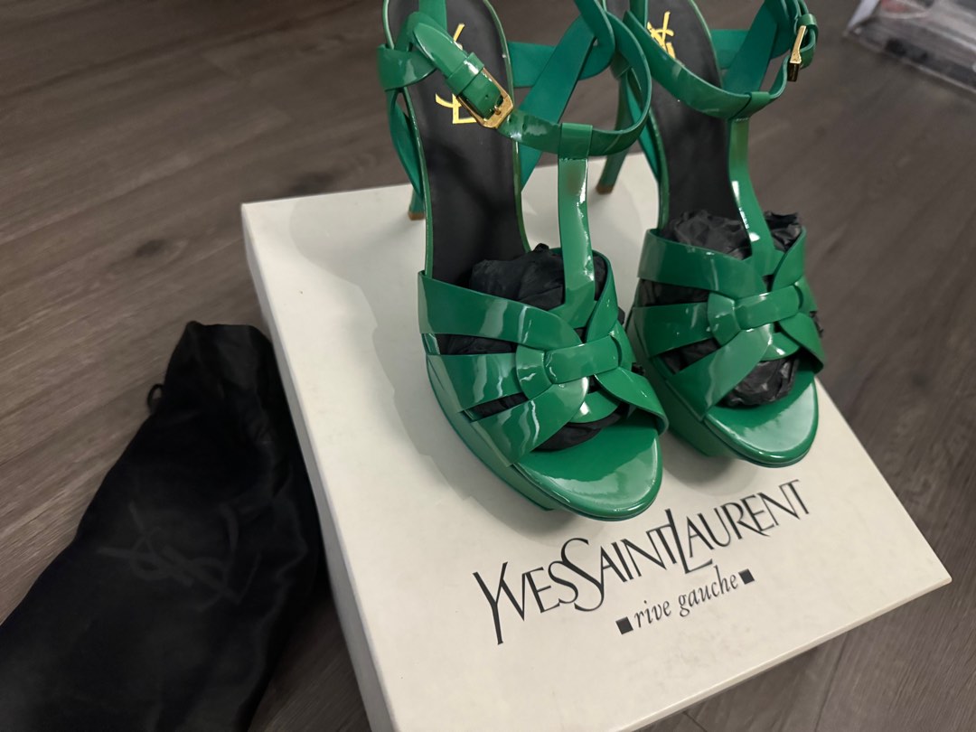 Saint Laurent Tribute in Patent Green Sz EU39 Luxury Sneakers