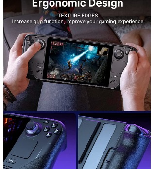 Case for Steam Deck OLED 2023/Steam Deck 2021, Impact Resistant Grip Case  with Built-in Kickstand, Compatible with Valve Steam Deck Console, Black