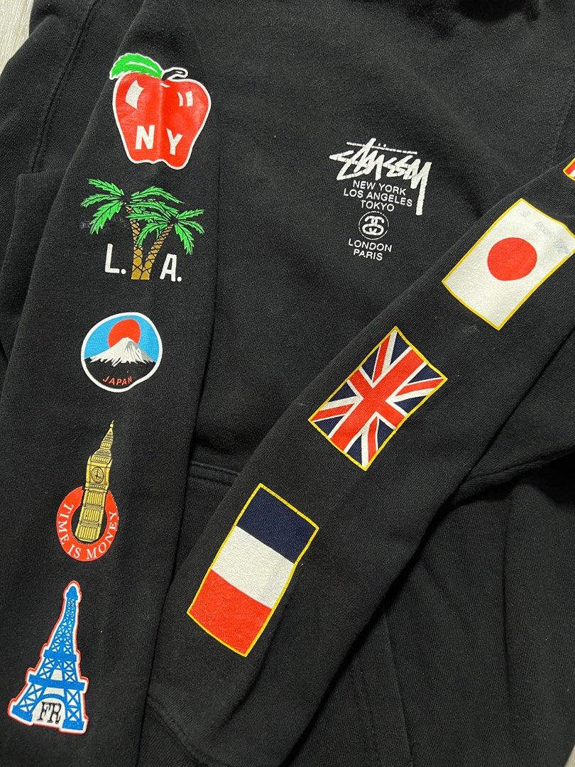 Stussy hoodie world tour flags hotsell
