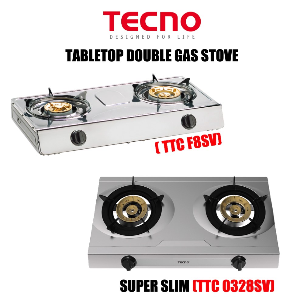 Tecno Table Top Double Gas Stove (LPG OR PUB) TTC 0328SV TTC F8SV HOB