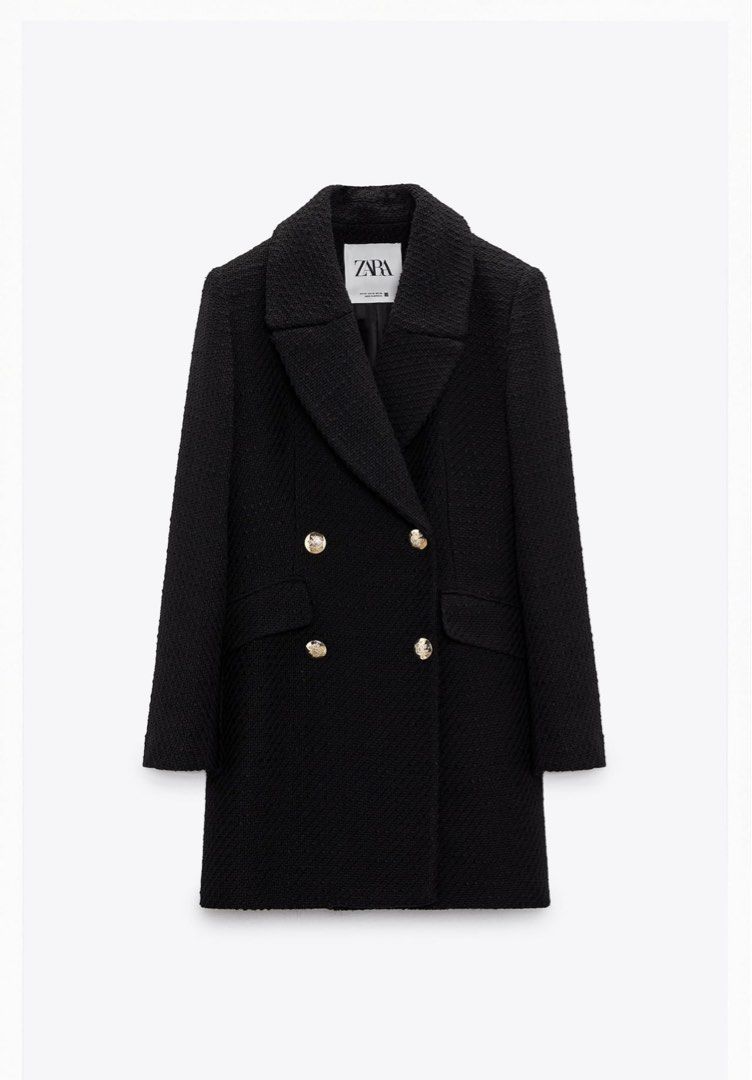 ZARA Textured coat with gold buttons Women s Fashion Coats