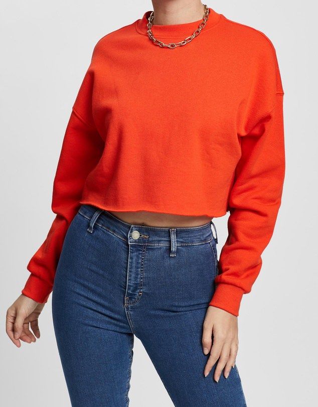 Topshop SWEATER CROP TOP ORANGE Women s Fashion Tops