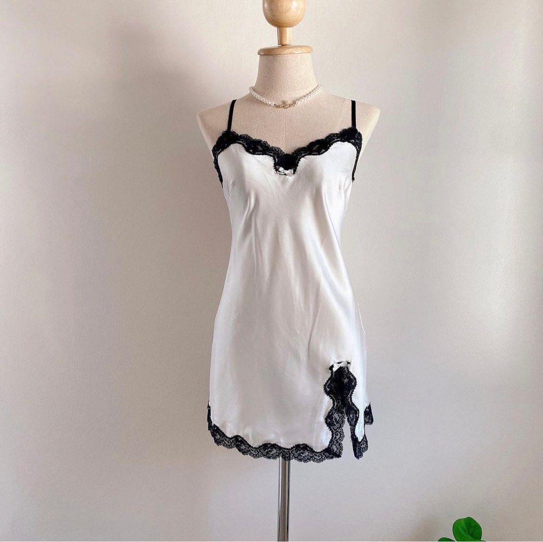 Victoria Secret monochrome satin lace slip dress, Women's Fashion, Dresses  & Sets, Dresses on Carousell