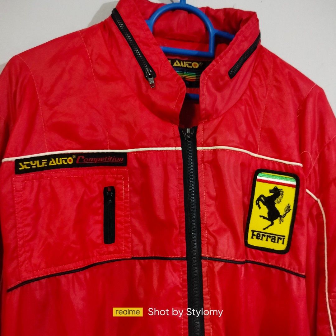FERRARI VTG 80's Style Auto Competition Red Nylon KIDS Jacket With Hood -  XL