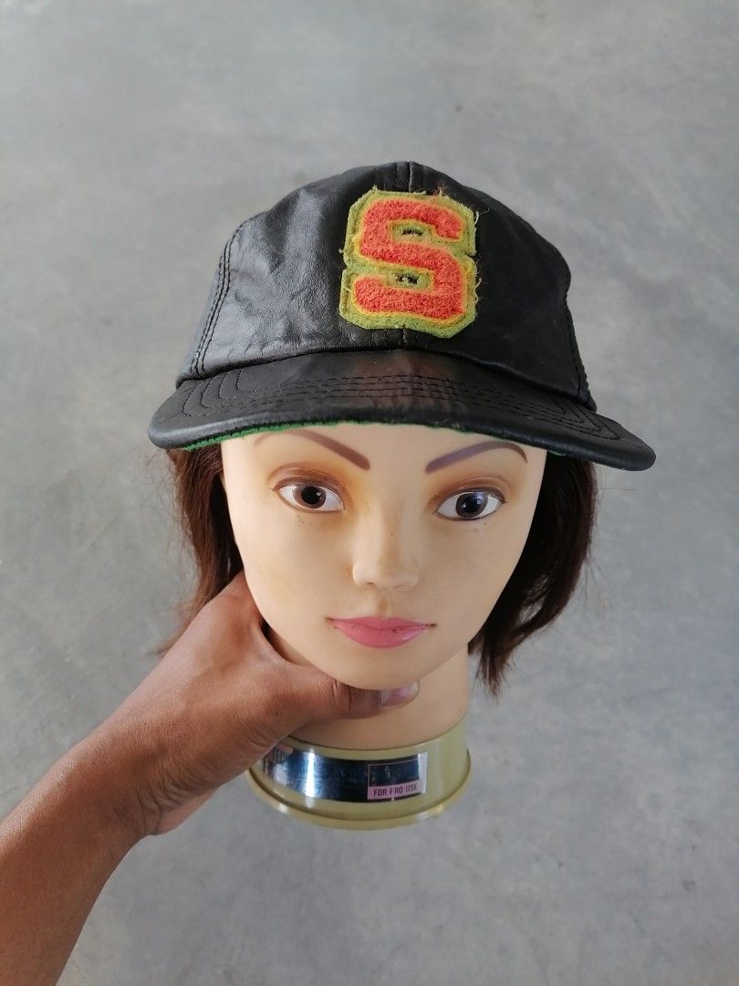 Vintage stussy S logo leather snapback cap USA Men s Fashion