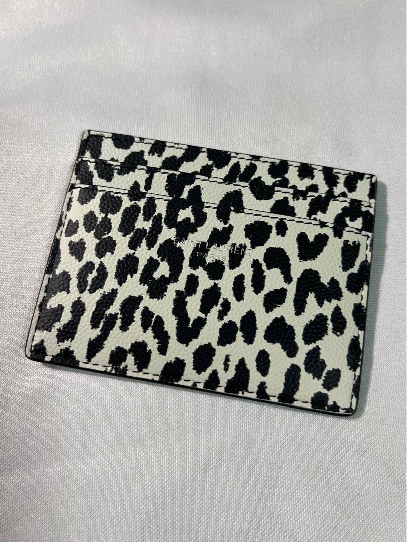 SAINT LAURENT Calfskin Star Print Card Case White 780848