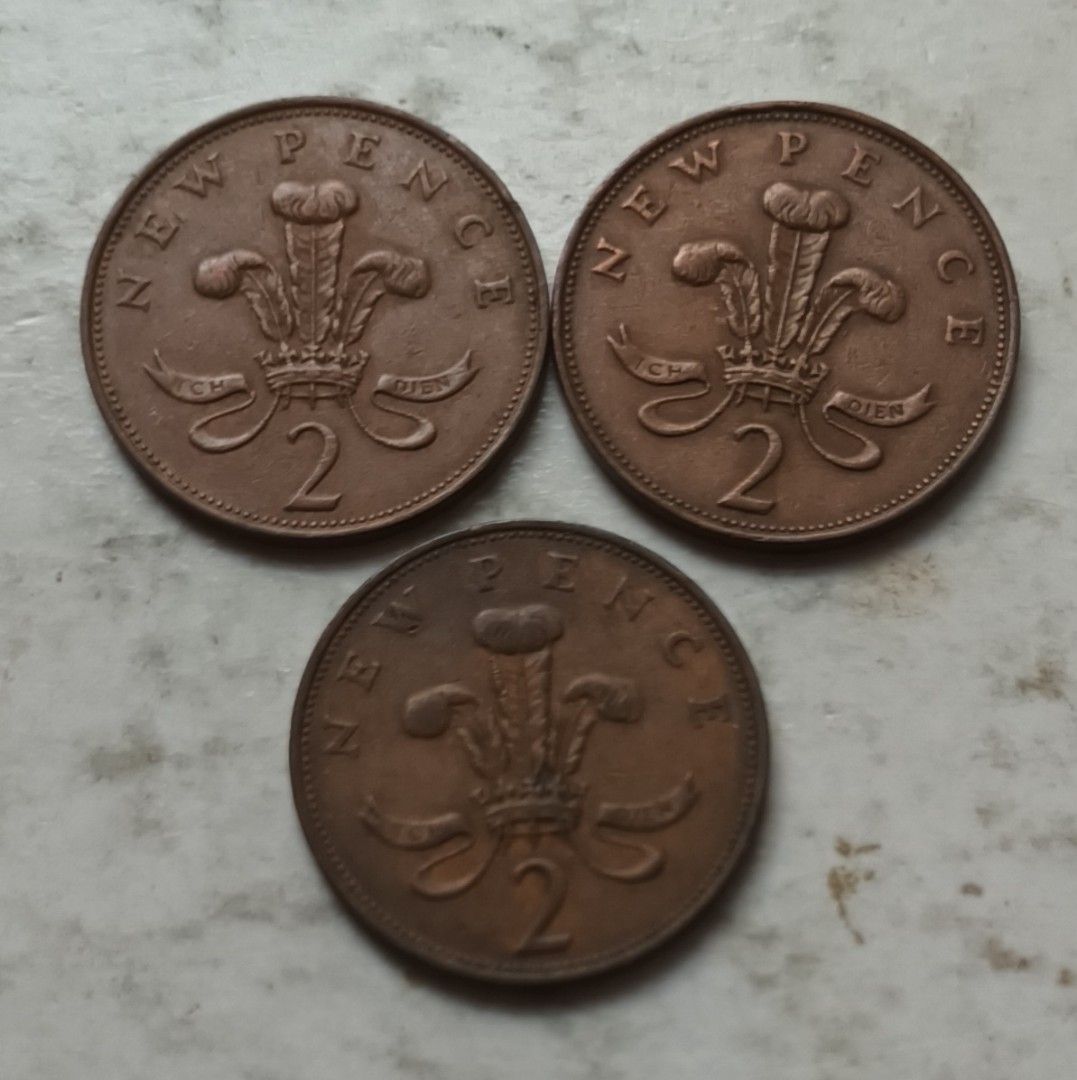 英國1971年2便士硬幣共3枚（品相實物如圖）, 興趣及遊戲, 收藏品及紀念品, 錢幣- Carousell