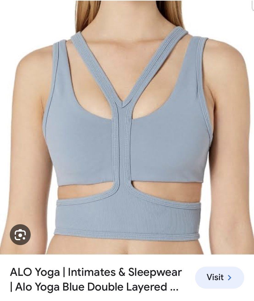 Alo yoga blue double layered bra, Olah Raga, Baju Olahraga di