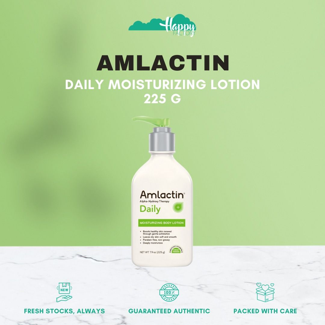 AMLACTIN Daily Moisturizing Lotion 225 g (Category: Body Care) located in Quezon City. Submitted by happyfactoryph (Listing ID 1113451904, Image 1). Description: AMLACTIN Daily Moisturizing Lotion 225 g – P1290 (from P2500) Product Details: AmLactin Moisturizing Body Lotion has a special formula. By encouraging natural skin cell renewal through exfoliation and delivering intense hydration deep within the skin, this lotion creates a soft, smooth t