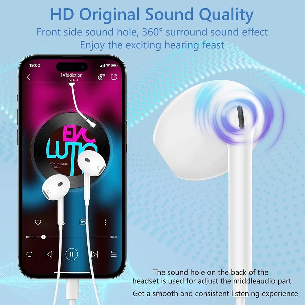 Apple Earbuds with Lightning Connector【Apple MFi Certified】 Wired iPhone  Headphones(Built-in Microphone & Volume Control) Compatible with iPhone