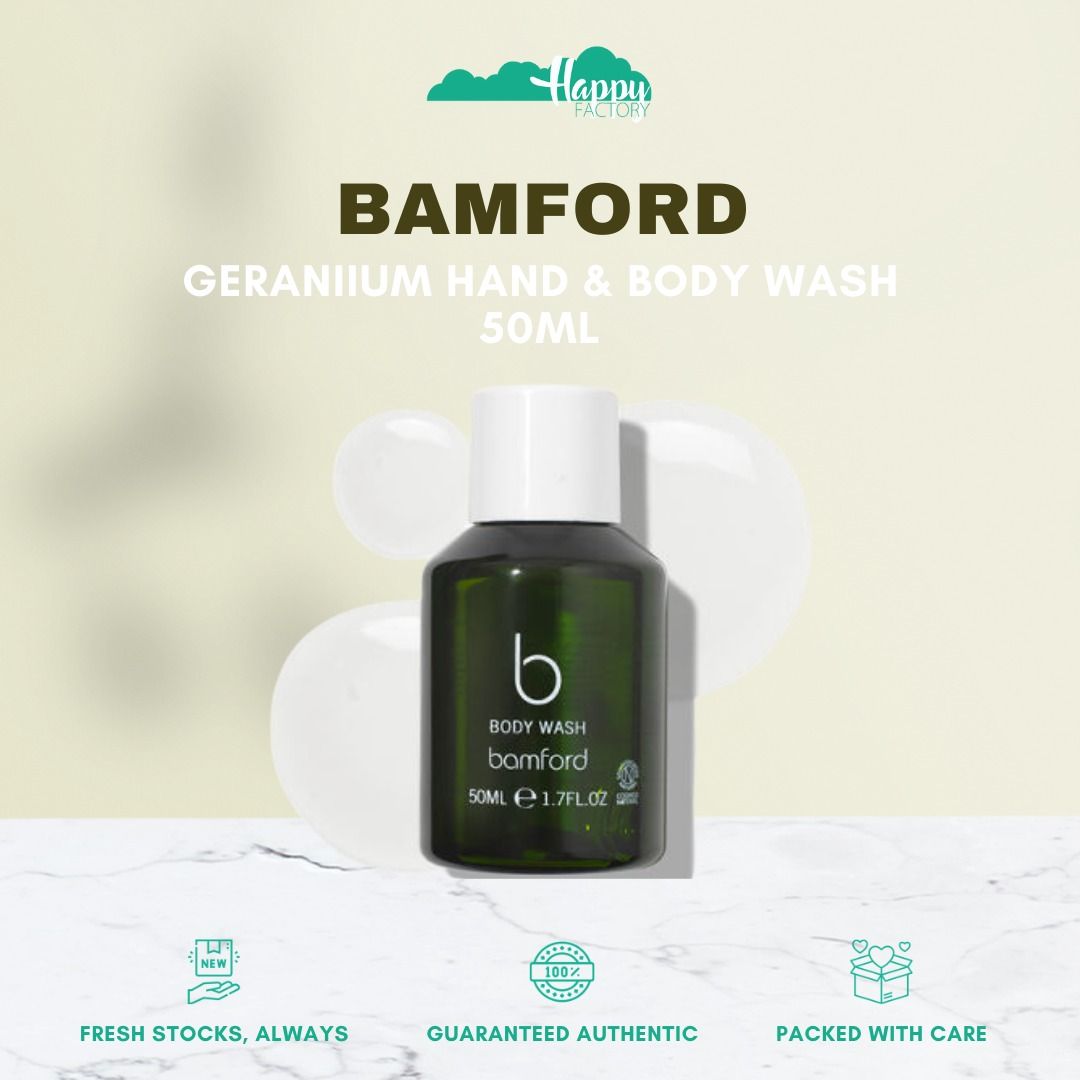 BAMFORD Geranium Hand & Body Wash 50 ml (Category: Bath) located in Quezon City. Submitted by happyfactoryph (Listing ID 1112681606, Image 1). Description: BAMFORD Geranium Hand & Body Wash 50 ml – P190 (from P1000) ⁣ Product Details: Organic aloe vera, rich in collagen-protecting antioxidants, delivers essential oxygen to skin cells, while gentle plant-based cleansers, fragranced with our signature blend of geranium, lavender, peppermint and ton