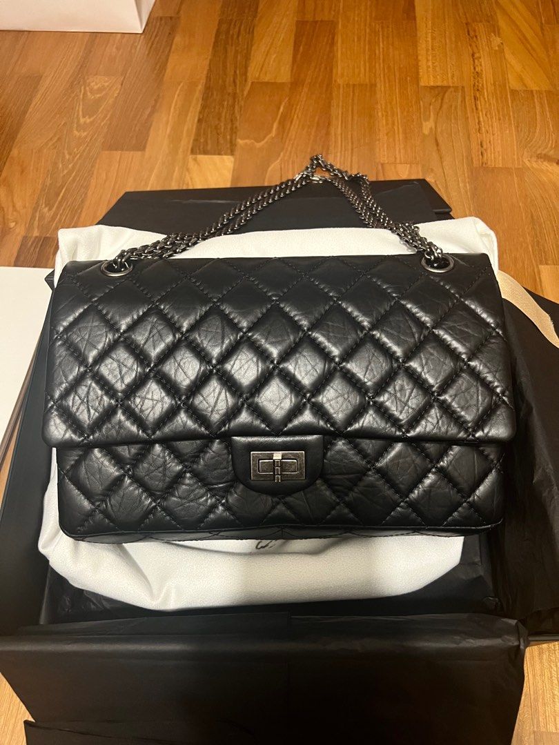 Chanel So Black Reissue 2.55 Flap Bag Chevron Aged Calfskin 225 at 1stDibs