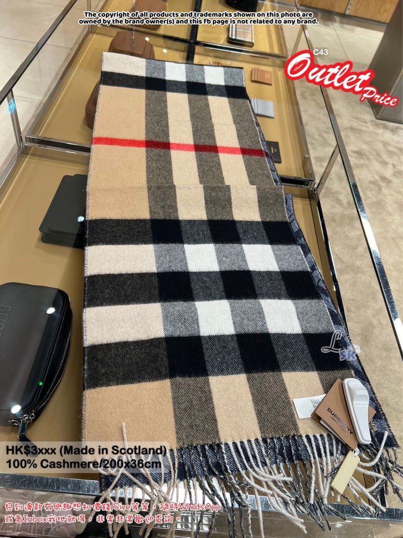 BURBERRY Checker Scarf 200x36 Scotland Cashmere Indigo