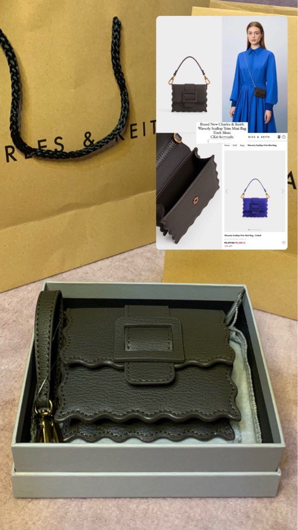 Charles & Keith Waverly Scallop Trim Mini Bag Dark Moss, Women's