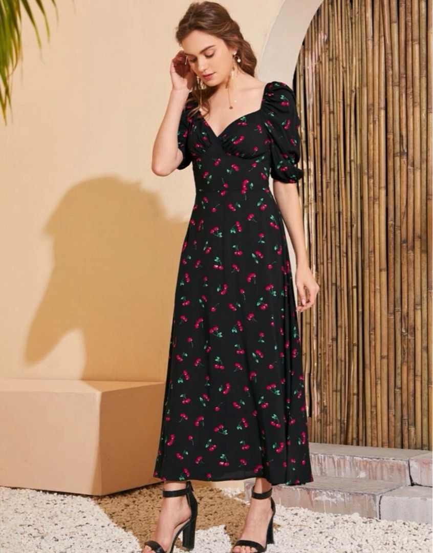 cherry print maxi dress
