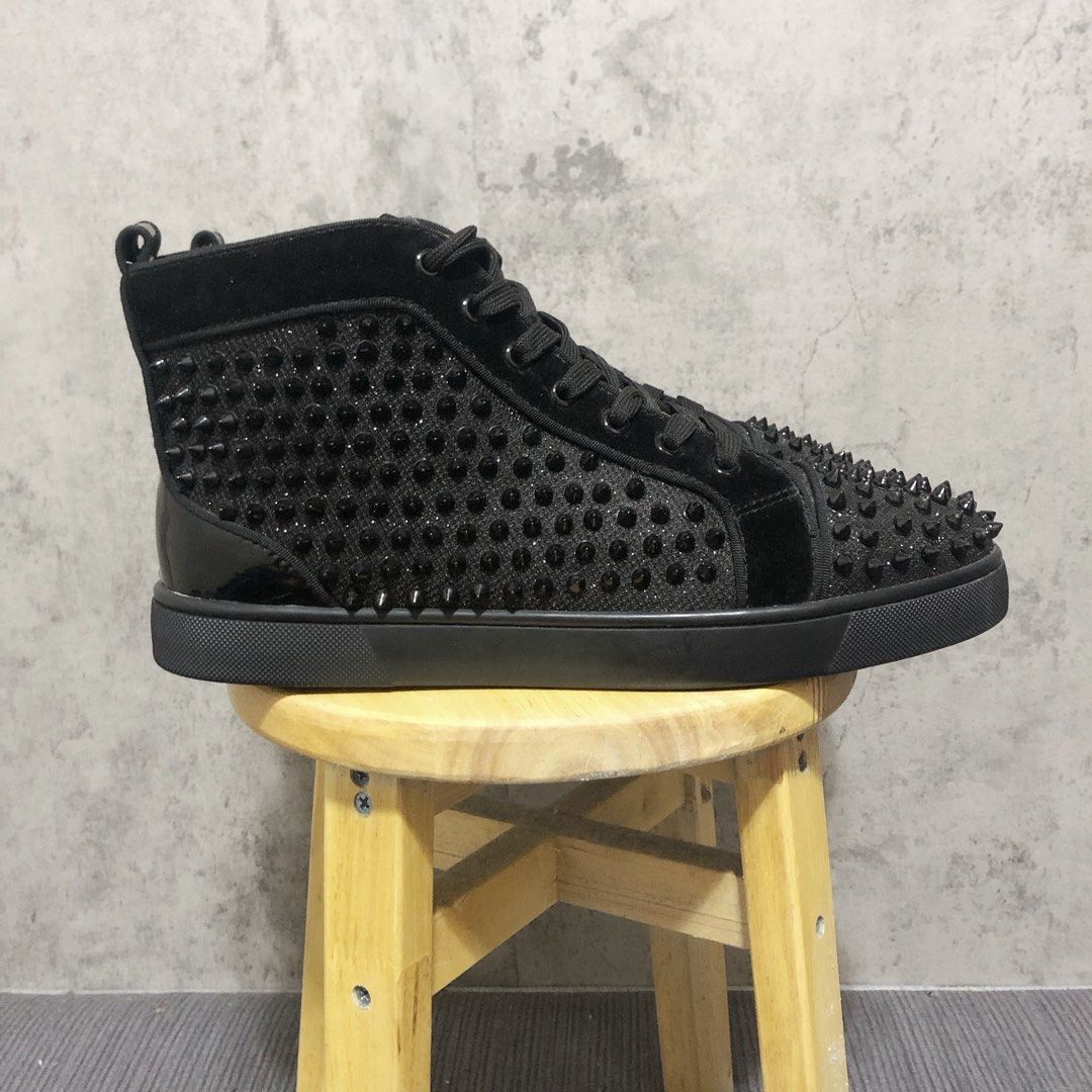 Christian louboutin louis orlato flat spikes suede black online