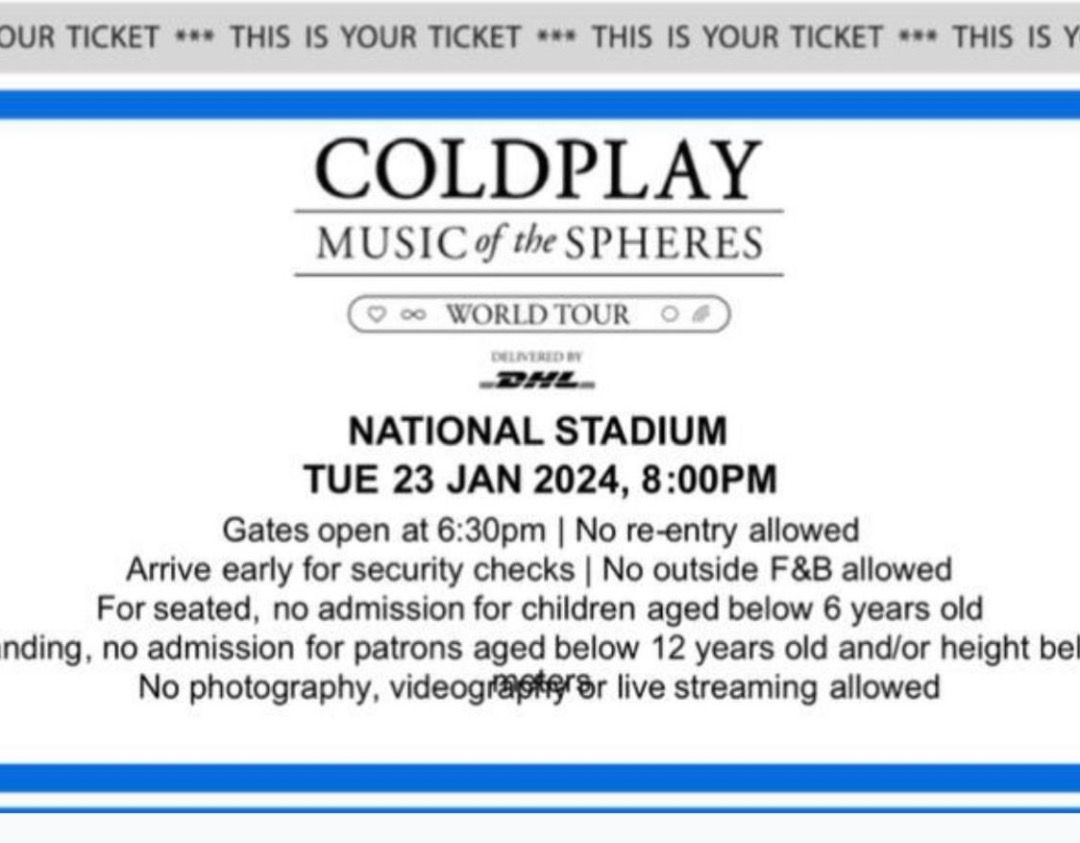 COLDPLAY WORLD TOUR IN SINGAPORE 23 JAN 2024, Tickets & Vouchers, Event