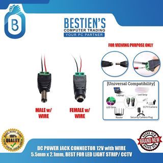 DC POWER JACK CONNECTOR 12V with WIRE 5.5mm x 2.1mm, BEST FOR LED LIGHT STRIP/ CCTV