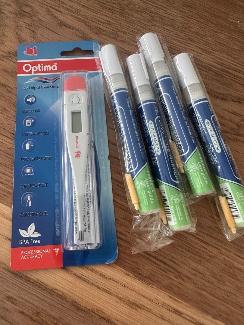 Digital Thermometer, Tile Grout Markers x4 (White), Furniture & Home