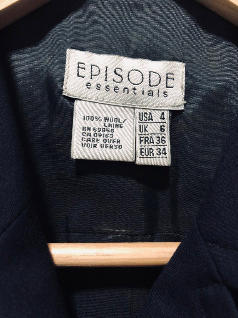 Episode navy blue wool short wool blazer (Category: Coats, Jackets and Outerwear) located in Mandaluyong City. Submitted by applebss (Listing ID 1262103375, Image 3). Description: Episode 100% wool short navy blue blazer, fully lined, with shoulder pads. Nice & preppy as corporate, airport & travel attire.Bought in Rustan’s Shangri-la Plaza #sweldona.