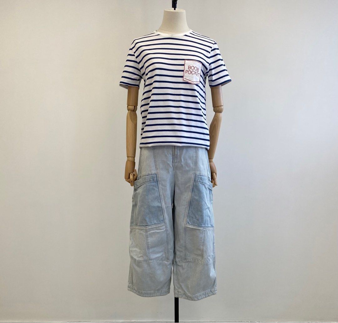 ETRE CECILE x MAN REPELLER 'Boob Pocket' Striped Tee '胸前口袋'條紋T恤, 女裝, 上衣,  T-shirt - Carousell