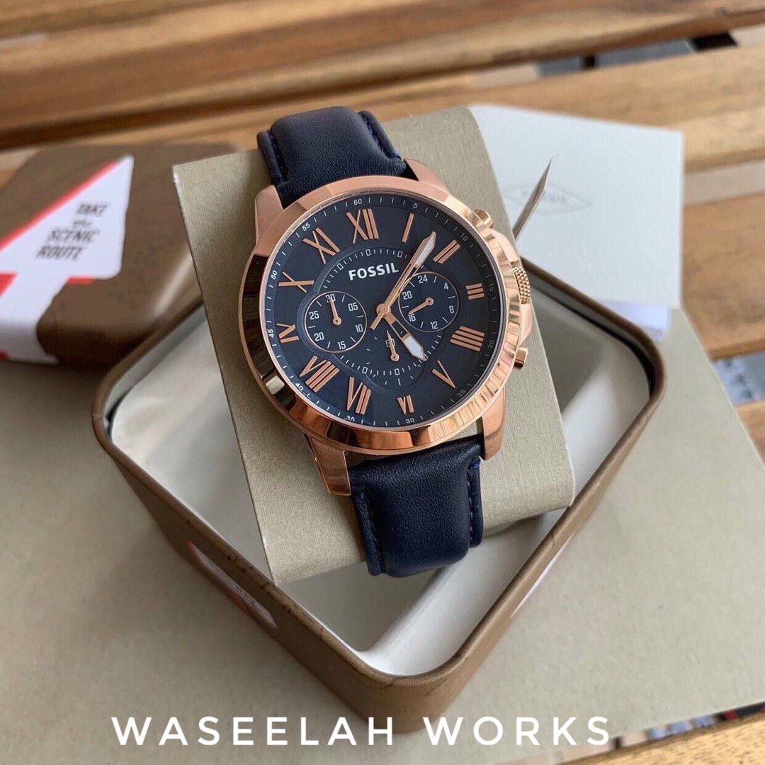 Grant chronograph navy leather watch shop