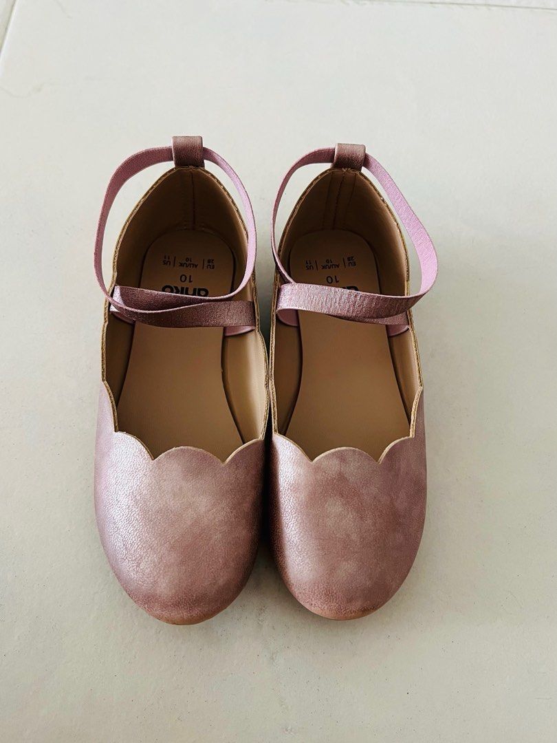 Girls rose gold pink ballet flats shoes size 10