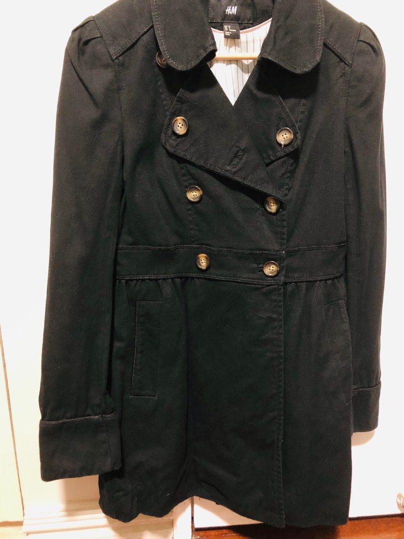 H M cotton double breasted midi trench coat Women s Fashion