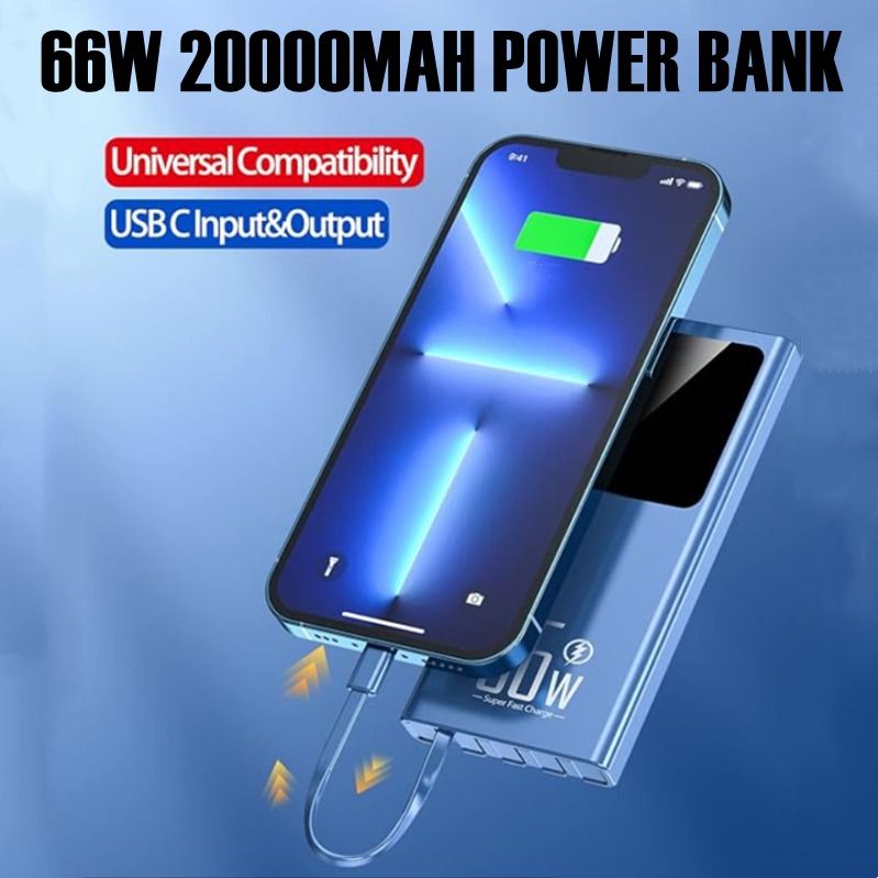 Universal 20,000mAh Mini Power Bank - 4 Types Charging Cable - 2x