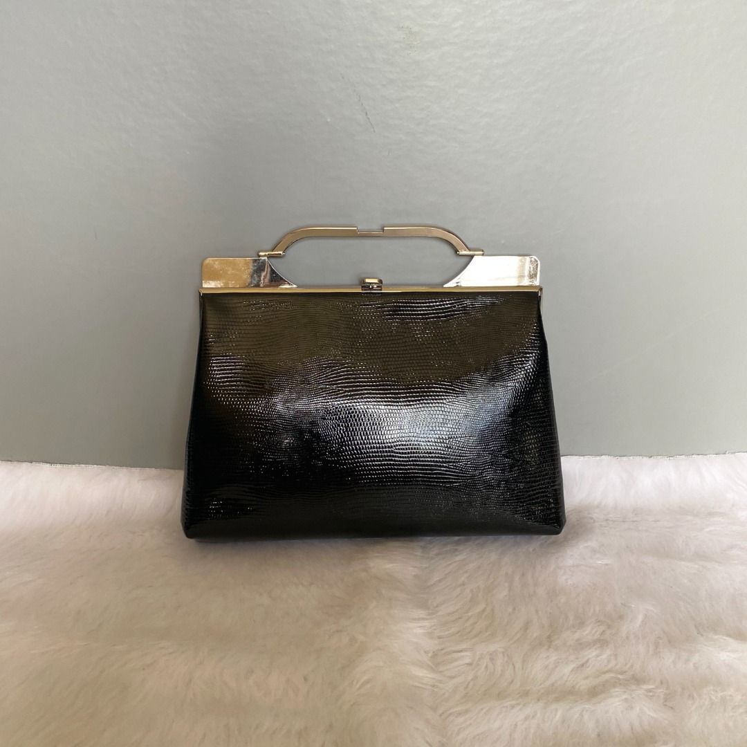 Japan Vintage Black Silver Top Handle Clutch Bag, Women's Fashion, Bags