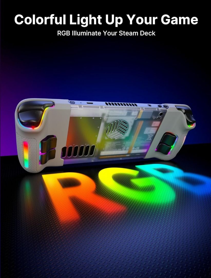 JSAUX Transparent Back Plate RGB Version Compatible for Steam Deck, DIY Clear Edition Replacement Shell Case Compatible with Steam Deck (Category: Cases & Covers) located in Las Pinas. Submitted by techsmartph (Listing ID 1262011458, Image 3). Description: Available variations: For LCD For OLED * [RGB Illuminate Your Steam Deck] Experience a vibrant display of colors with our RGB lighting. Transform your Steam Deck into a mesmerizing spectacle as