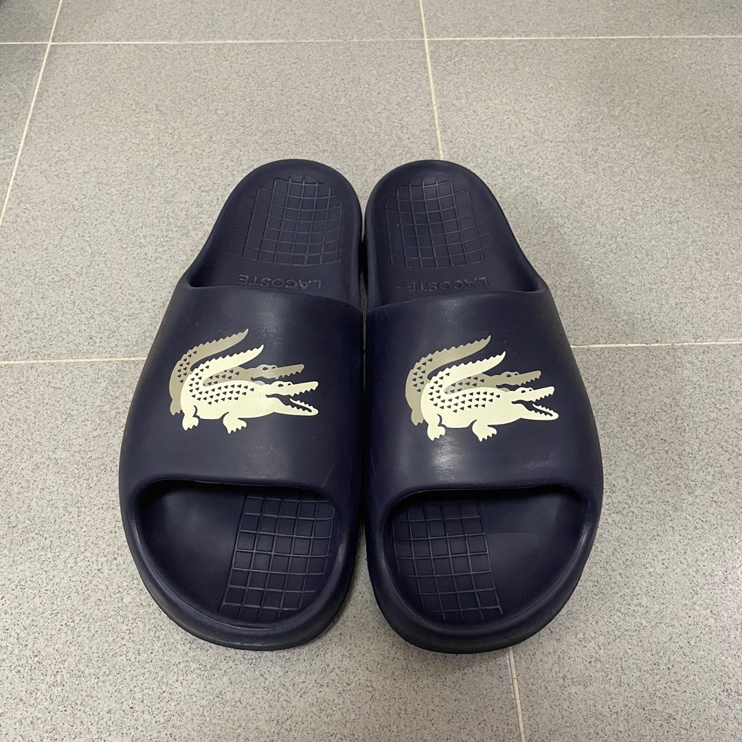 Lacoste slides black and best sale gold
