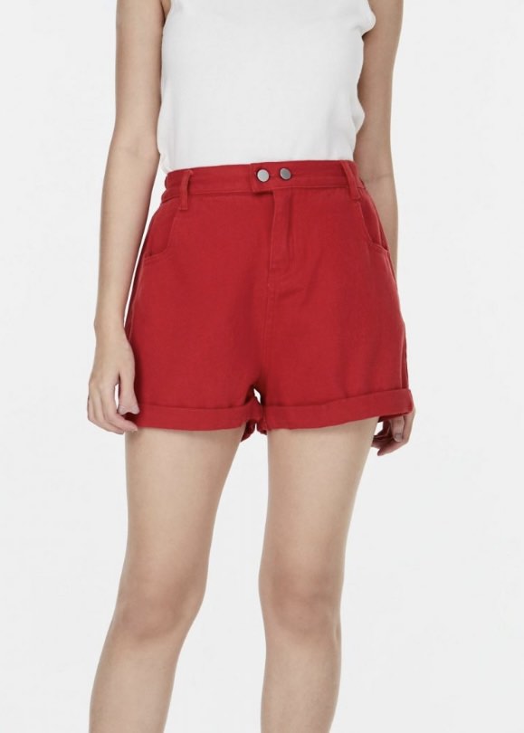 Red denim top shorts high waisted