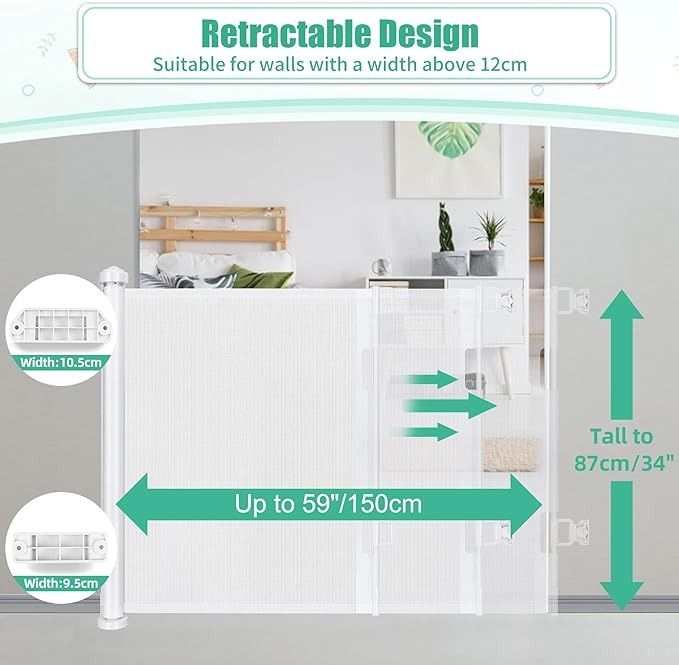 LSZE Retractable Stair Gate 0 150 cm Extra Wide Safety Gate for