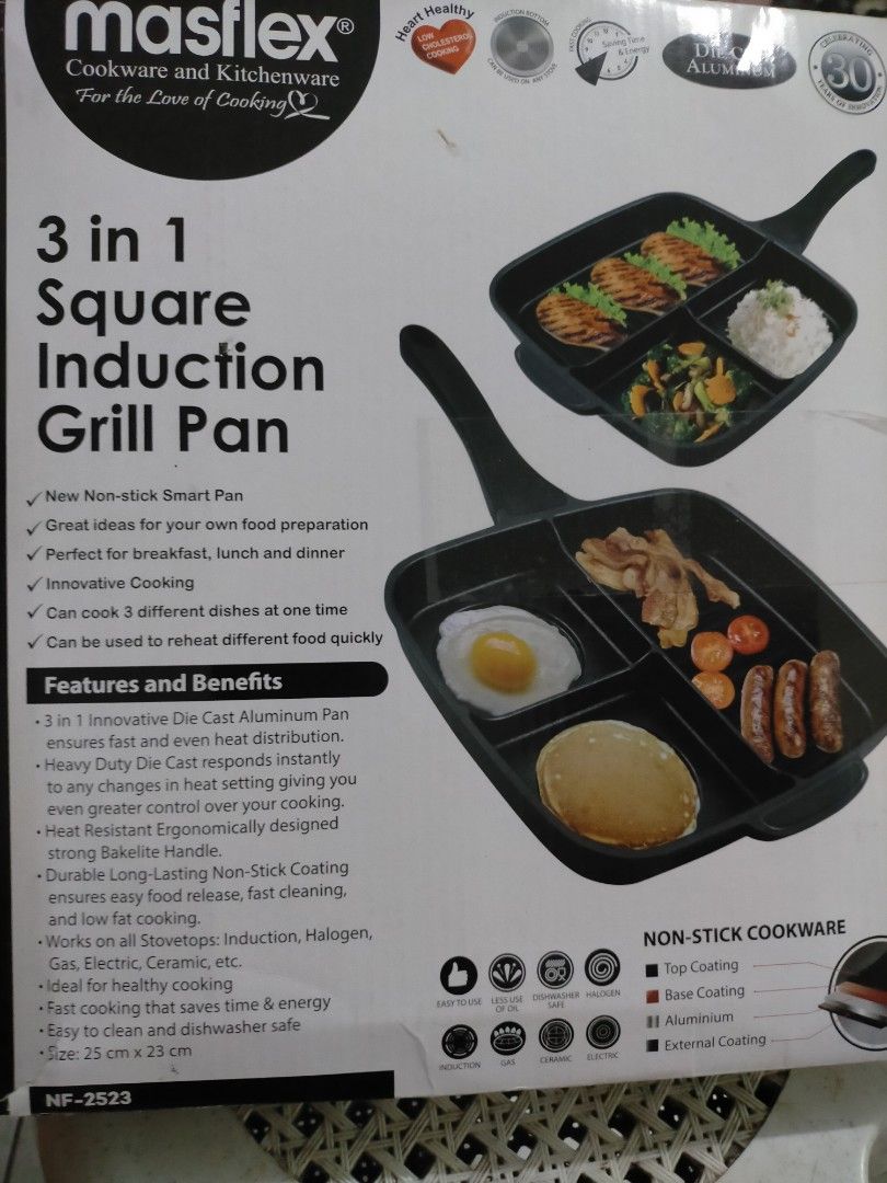 Masflex 3 in 1 Square Induction Grill Pan (Category: BBQ, Grills & Hotpots) located in San Fernando. Submitted by artemisolshop_0704 (Listing ID 1261992813, Image 1). Description: .