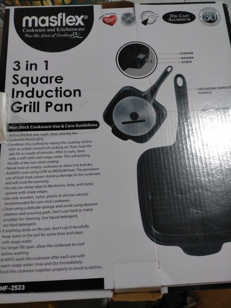Masflex 3 in 1 Square Induction Grill Pan (Category: BBQ, Grills & Hotpots) located in San Fernando. Submitted by artemisolshop_0704 (Listing ID 1261992813, Image 2). Description: .