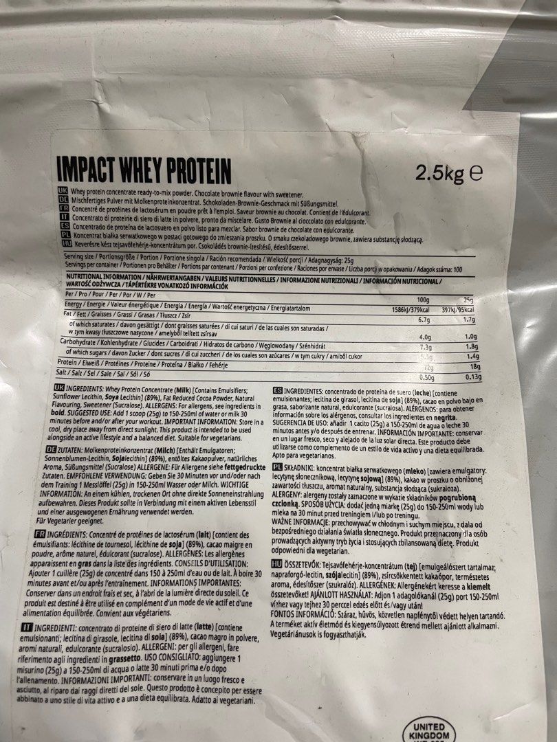 Myprotein Impact Whey Protein 2.5kg, Health & Nutrition, Health ...