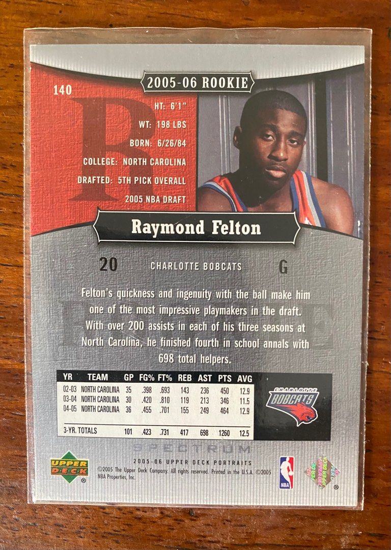 NM - NBA Card of Raymond Felton - 2005-06 Upper Deck Portraits