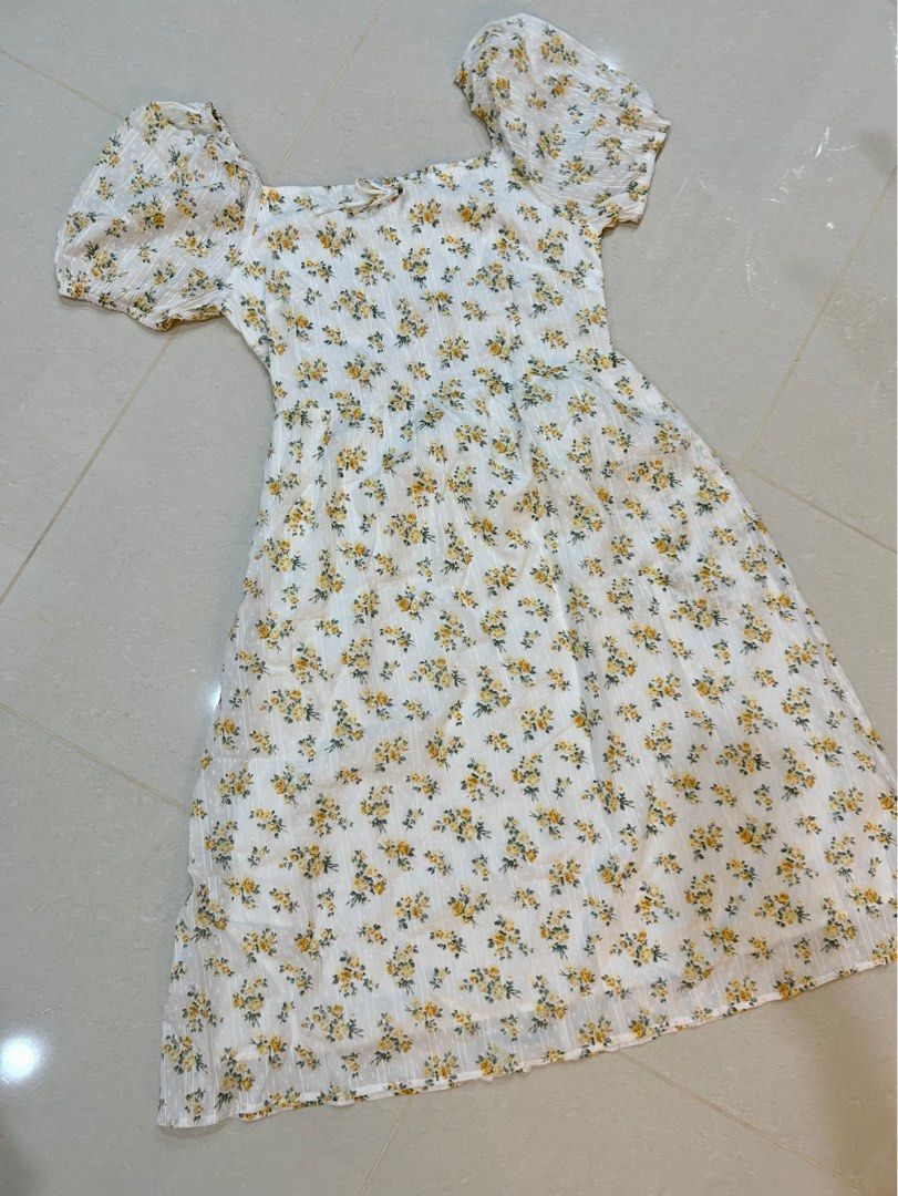 White and yellow floral dress online