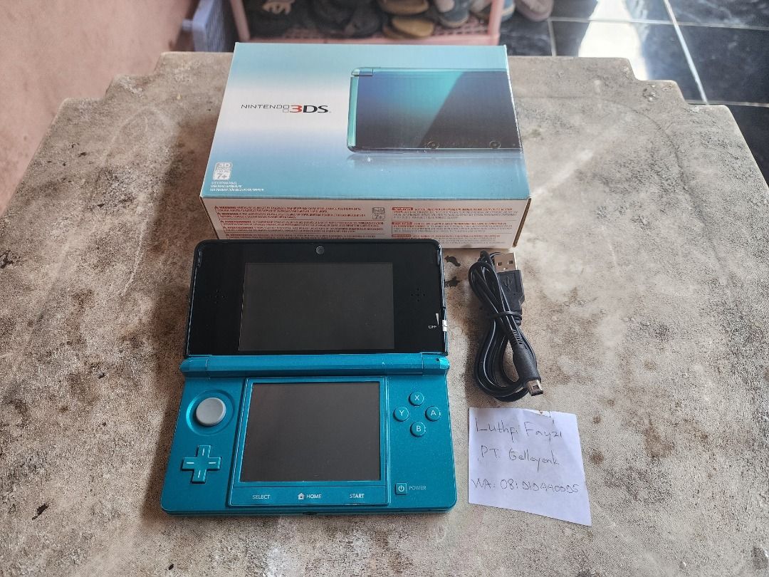 Nintendo 3DS not XL Aqua Blue CFW Luma 32GB Fullset 06, Video Game