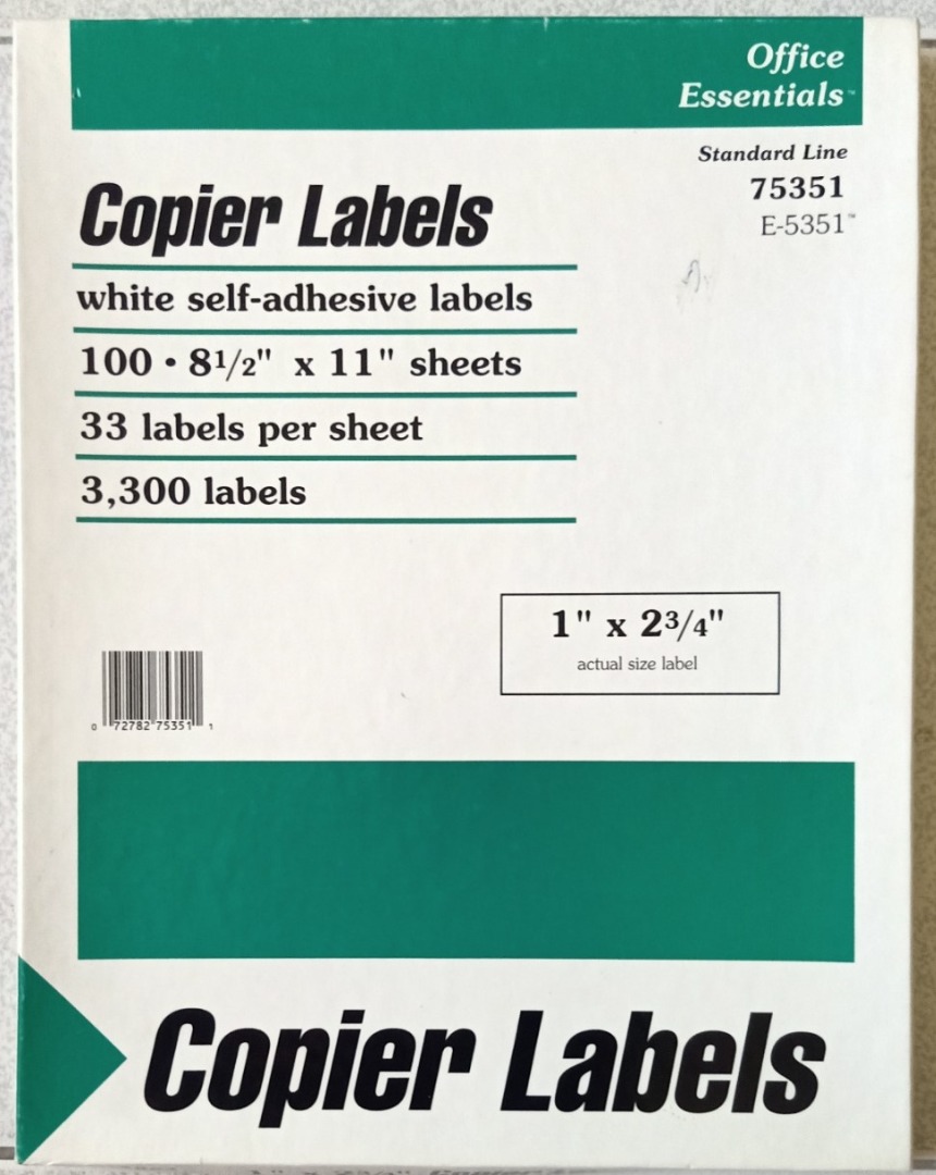 Office Essential Copier Labels (White SelfAdhesive) 75351 8 ½” x 11