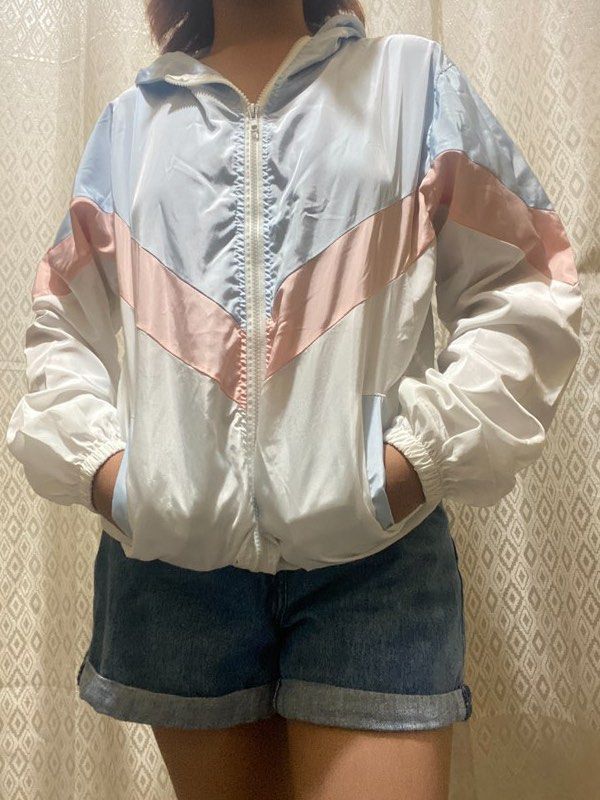 Pinky Blue Plaid Women's Crop Windbreaker