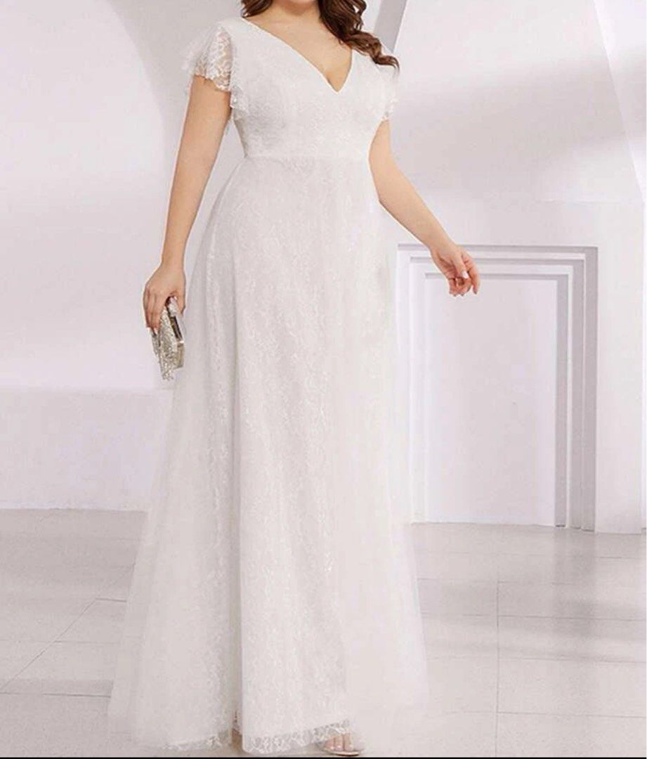 White evening top gowns plus size