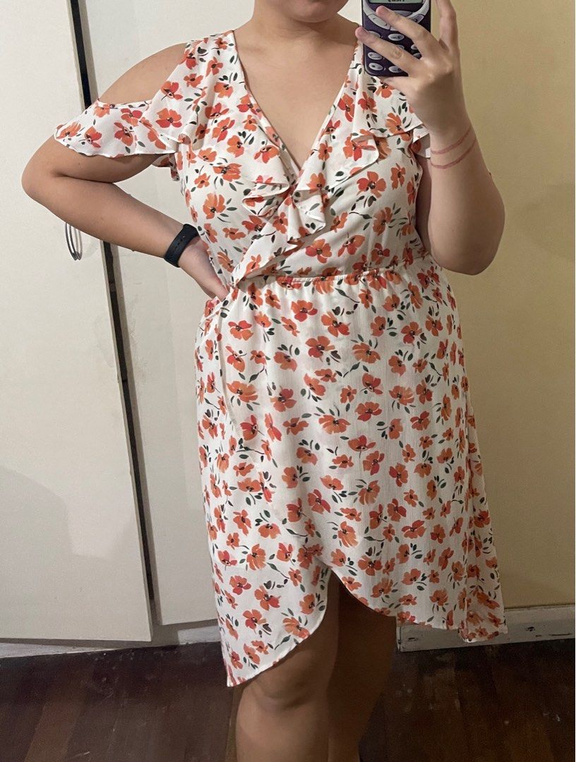 Plus size Peach Orange Floral Semi Formal Dress Women s Fashion