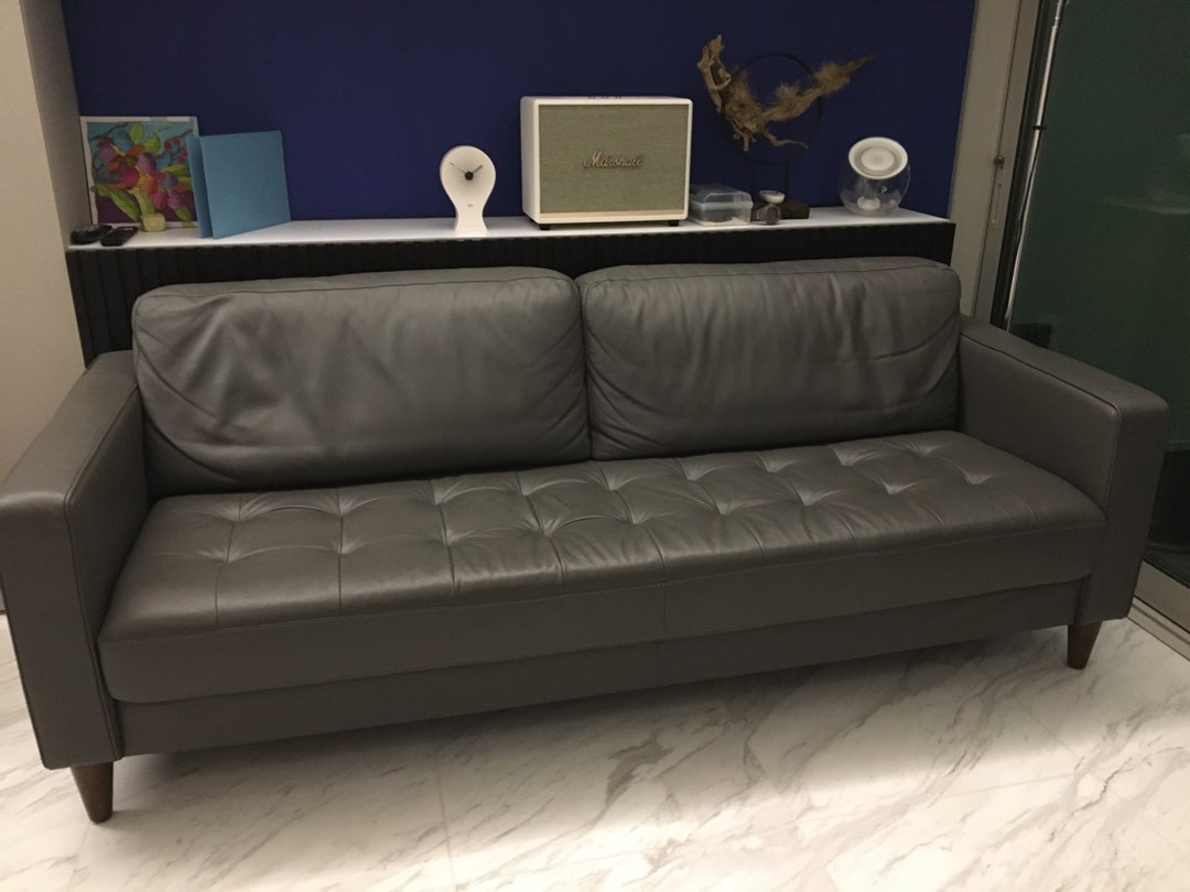Preloved 3 Seater Leather Sofa, Furniture & Home Living, Furniture