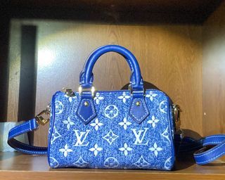 LOUIS VUITTON Monogram Blue Denim Trousse Speedy GM Pochette Pouch Purse  Bag